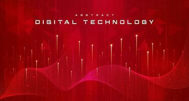 Abstract digital technology futuristic red background, Cyber information data science tech, Innovation communication future, Ai big data, internet network connection, Cloud hi-tech illustration vector