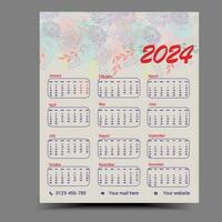 2024 One page calendar, Calendar 2024 vector