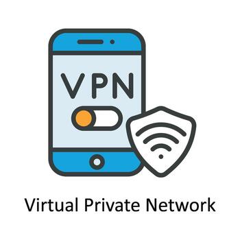 Virtual Private Network  Vector Fill outline Icon Design illustration. Cyber security  Symbol on White background EPS 10 File