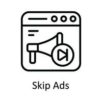 Skip Ads Vector  outline Icon Design illustration. Online streaming Symbol on White background EPS 10 File