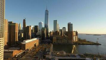 Aerial view of new york city urban metropolis skyline buildings video