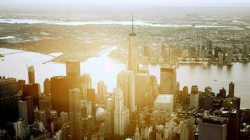 Aerial view of new york city urban metropolis skyline buildings video