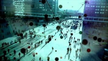 Computer surveillance monitoring system collecting personal data of people walking on crowded city street video