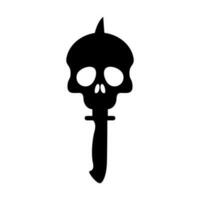 skull with dagger or knife black symbol. silhouette skull logo vector