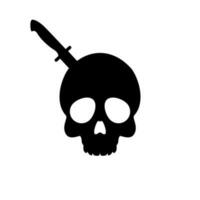 skull with dagger or knife black symbol. silhouette skull logo vector