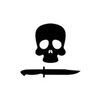 skull with dagger or knife black symbol. silhouette skull logo vector