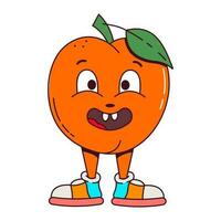 Vector retro cartoon fruit peach character.