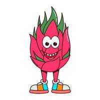 vector retro dibujos animados Fruta pitaya personaje.