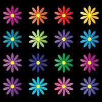 Set of colorful flowers on black background vector