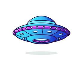 UFO with lights. Alien space ship. Futuristic unidentified flying object. World UFO day symbol. Vector illustration with outline in cartoon style. Clip art Isolated on white background