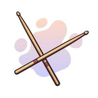 Vector illustration. Crossed wooden drumsticks. Percussion musical instrument. Blues, jazz or rock equipment. Clip art with contour for graphic design. Isolated on white background