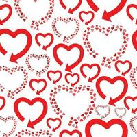 Valentines day red white seamless pattern with arrows created hearts shape. vector