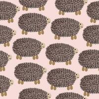 sheep seamless pattern, vector illustration of cute sheep's, cartoon doodle style.