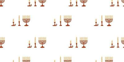 Seamless pattern with a candlestick with a candle and a Hanukkah menorah vector
