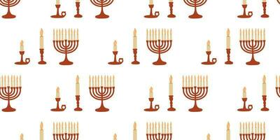 Seamless pattern with a candlestick with a candle and a Hanukkah menorah vector