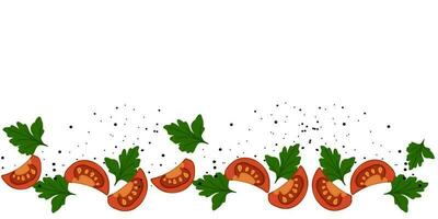 Tomatoes with parsley and seasoning black pepper. vector