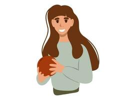 Girl with a bowling ball on a white background. vector