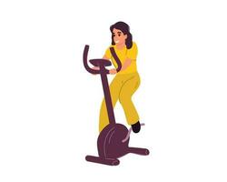 Woman on an exercise bike. vector