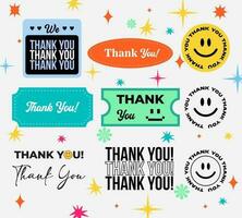 Text of Thank You set cool trendy retro stikers vector design. Thanksgiving abstract background editable