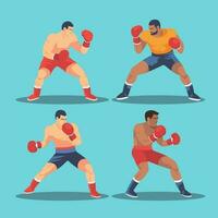 Collection Set of Boxer Cartoon Illustration. Boxing, Sport, Fight, Flat Design. vector