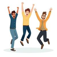 Group of Joyful Diversity Young Men People in Cheerful Action, Flat Style Cartoon Illustration. Friendship Concept. vector