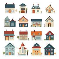 Collection of Residential House Illustrations in Flat Design Style. Architecture, Cartoon, Vector
