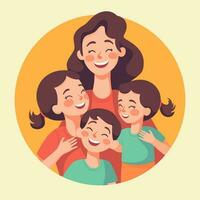 Mother with children, Mom with son and daughter, Happy Family Moments, Flat Style Cartoon Illustration Vector. Mother's Day Concept. vector