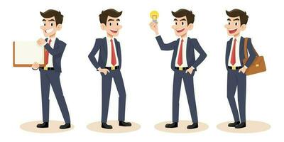 Set of businessman character in different post gesture. Cartoon Vector illustration.