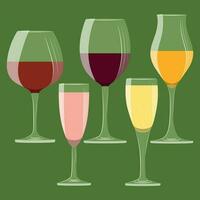 Wine glasses flat illustration collection vector
