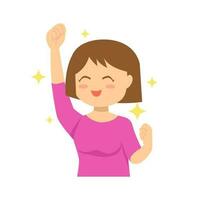 Girl Happy Yes Pose Excited Good News Icon label Art Illustration Design Vector