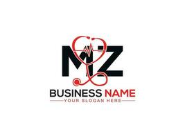 Minimal Heartbeat Mz Doctor Logo, Creative Medical MZ Logo Letter Design vector