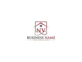 Luxury Nv House Logo, Initial Real Estate Building NV Logo Letter Vector