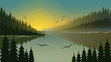 Landscape Sunset Mountain Background vector