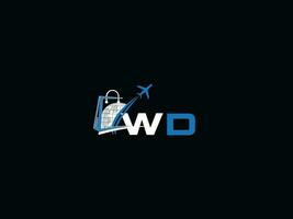 Unique Air Travel Wd Logo Icon, Creative Global WD Initial Traveling Logo Letter vector