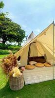 Camping with a tent on the beach, View of sea and blue sky . video