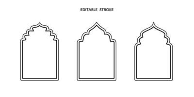 Islamic vector shape of a window or door arch. Arab frame set. Ramadan kareem editable outline icon