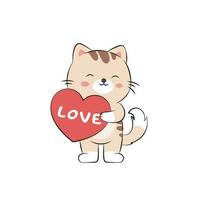 Cute cat with a love balloon. Vector illustration of a funny kitten