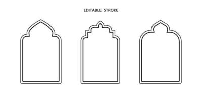 Islamic vector shape of a window or door arch. Arab frame set. Ramadan kareem editable outline icon