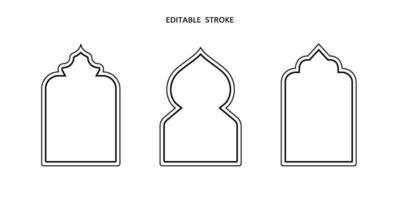 Islamic vector shape of a window or door arch. Arab frame set. Ramadan kareem editable outline icon