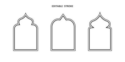 Islamic vector shape of a window or door arch. Arab frame set. Ramadan kareem editable outline icon