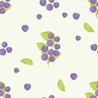 Seamless pattern with blueberries. Summer ripe bilberry with leaves on light background. Vector illustration in flat cartoon style