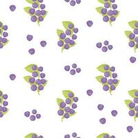 Seamless pattern with forest blueberries. Summer ripe bilberry with leaves on white background. Vector illustration in flat cartoon style for print, wallpaper, textile, packaging and design.