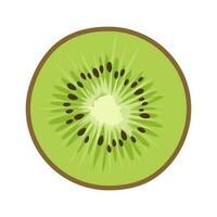 Green kiwi with seeds in a cut in cartoon style. The kiwi fruit element is isolated on a white background. vector