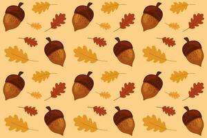 Autumn leaves and nuts, background autumn mood. Autumn seamless pattern of acorn and leaves. vector