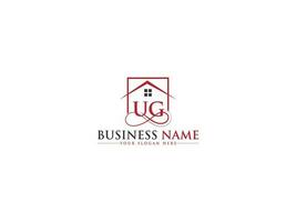 Monogram Real Estate Ug Logo Icon, Modern Building UG House Alphabet Letter Logo vector
