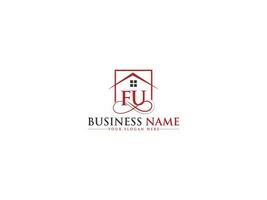 monograma edificio fu logo icono, inicial letras fu real inmuebles logo vector