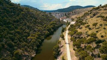 Reservoir dam in the forest of Madrid Spain video