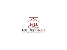 Initial House Hu Logo Letter, Unique Building Hu Real Estate Logo Icon vector