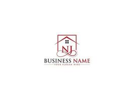Luxury Nj House Logo, Initial Real Estate Building NJ Logo Letter Vector