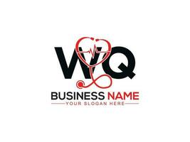Modern Heart Wq Logo Letter, initial Wq qw Doctors Logo Icon Vector